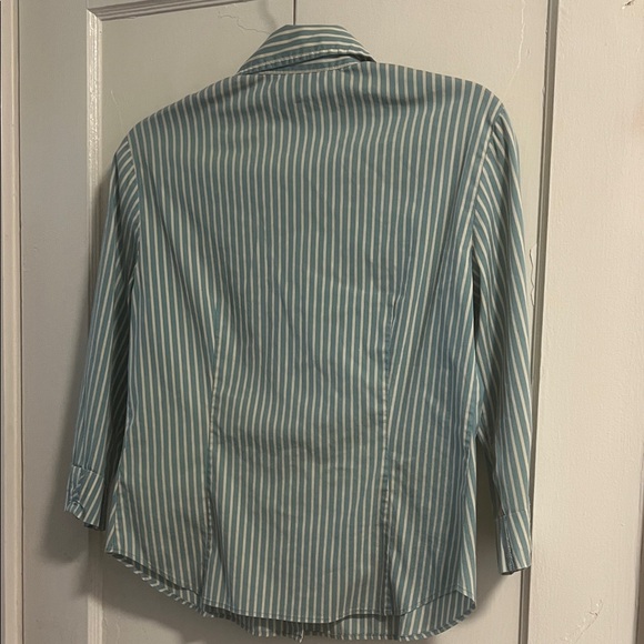 Lafayette 148 Robin’s Egg Blue Striped Button Down Shirt - Picture 5 of 6